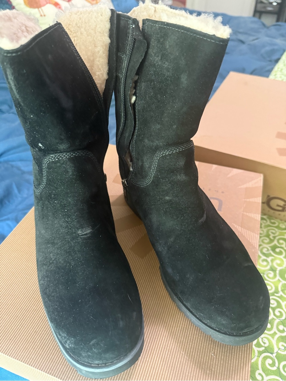 UGG Black Suede Shearling-Lined Ankle Boots